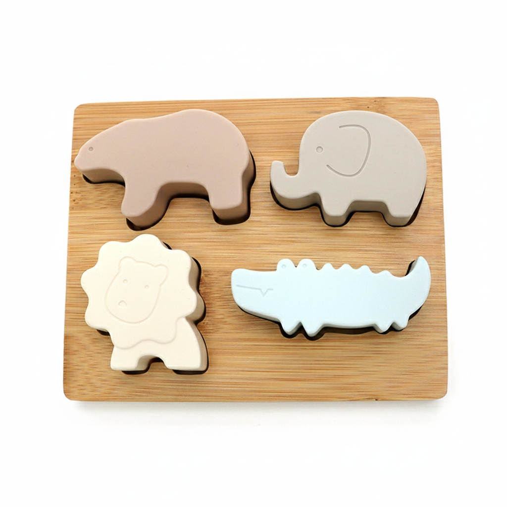 LittleMy™ |Soft & Hard | Animal PUZZLE Bamboo & Silicone | Pastel