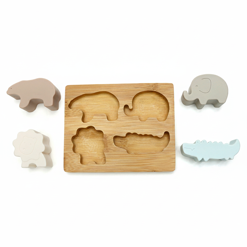 LittleMy™ |Soft & Hard | Animal PUZZLE Bamboo & Silicone | Pastel