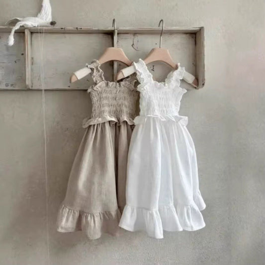 LittleMy™  | gesmokte jurk met ruches en bandjes